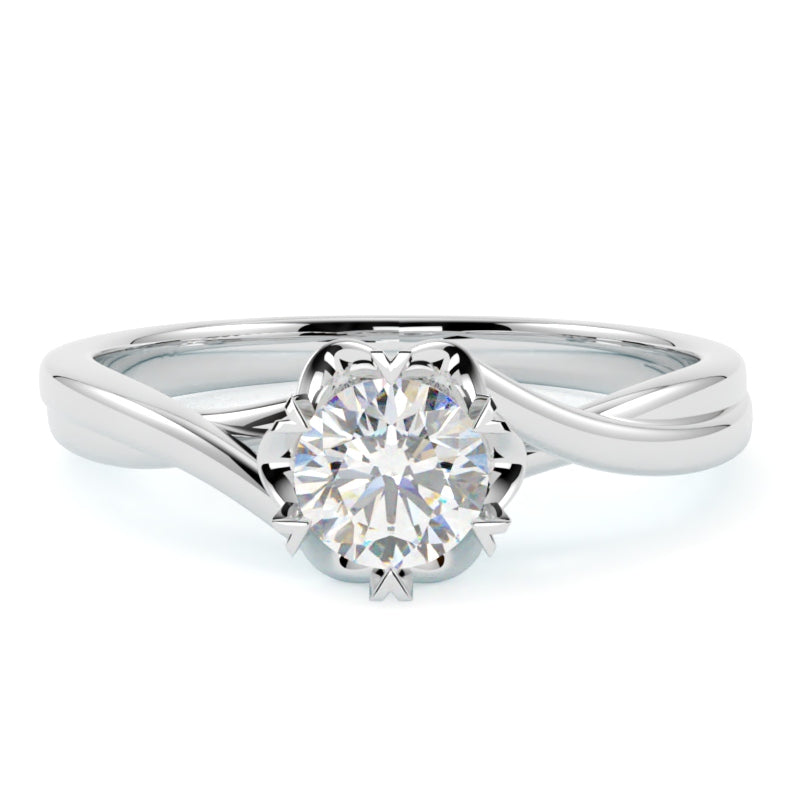 Pierścionek z białego złota z diamentem w stylu floralnym